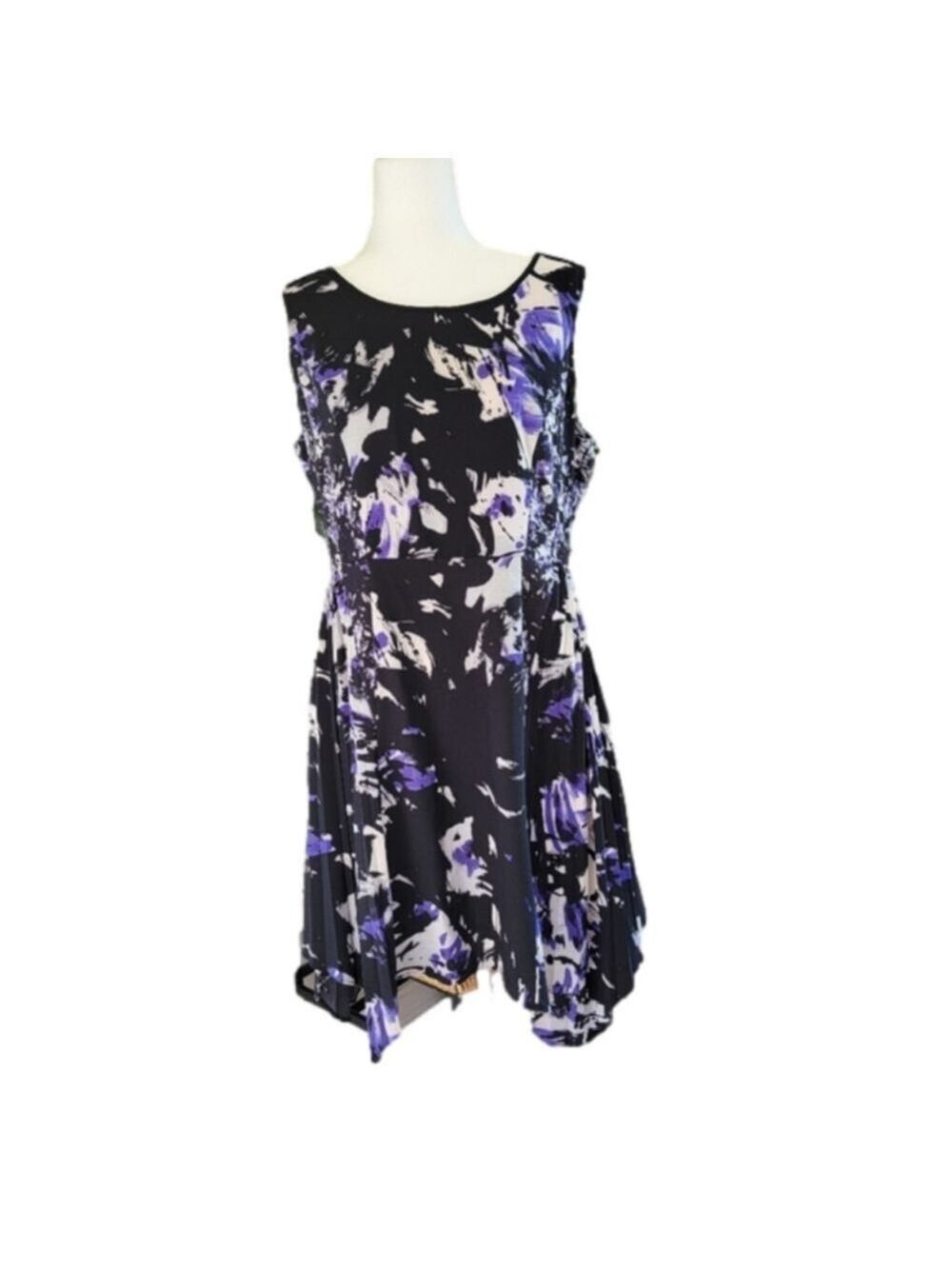 Simply Vera Vera Wang Sleeveless Dress Floral Pleated Midi Size Large EUC